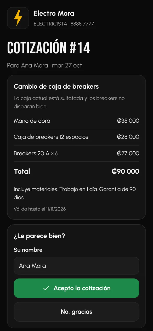 Cotización que recibe el cliente